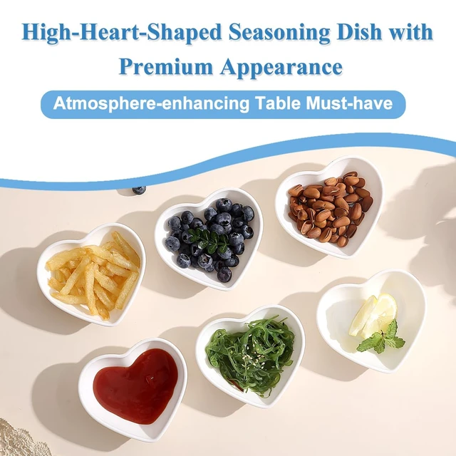 Alt view image 4 of 7 - Dipping Bowls, 3oz Soy Sauce Dish, Pturdy Plastic Small Bowls Set of 6, White Love Heart Mini Appetizer Plates for Sauce, Soy Sauce, Condiment, Side Dishes, Sushi, Ketchup, BBQ Party