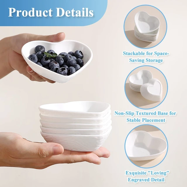 Alt view image 5 of 7 - Dipping Bowls, 3oz Soy Sauce Dish, Pturdy Plastic Small Bowls Set of 6, White Love Heart Mini Appetizer Plates for Sauce, Soy Sauce, Condiment, Side Dishes, Sushi, Ketchup, BBQ Party