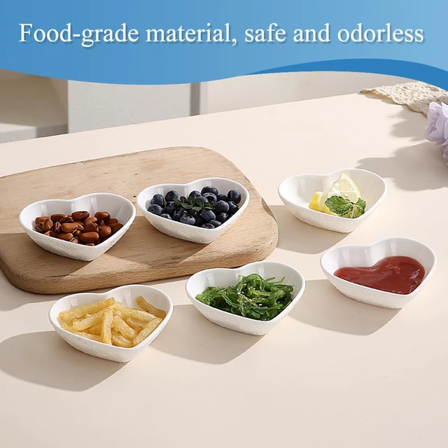 Alt view image 6 of 7 - Dipping Bowls, 3oz Soy Sauce Dish, Pturdy Plastic Small Bowls Set of 6, White Love Heart Mini Appetizer Plates for Sauce, Soy Sauce, Condiment, Side Dishes, Sushi, Ketchup, BBQ Party