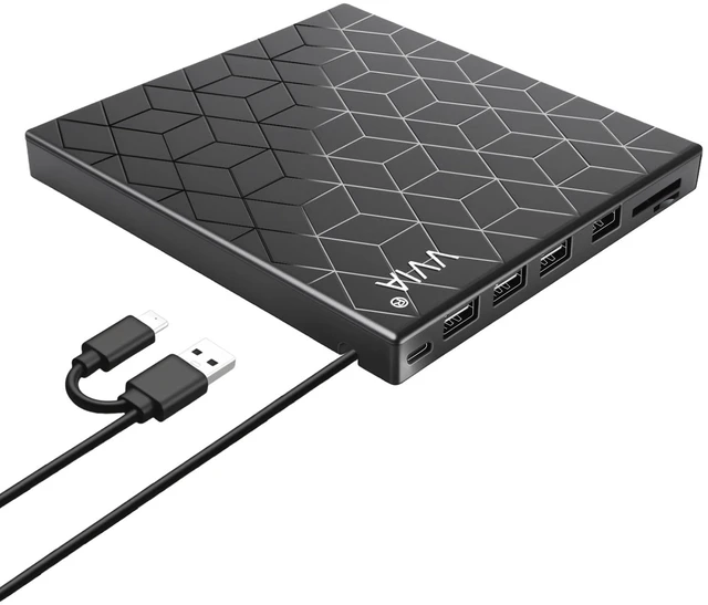 Main image of vvia External CD DVD Drive, Ultra Slim CD Burner USB 3.0 with 4 USB Ports and 2 TF/SD Card Slots, Optical Disk Drive for Laptop Mac, PC Windows 11/10/8/7 Linux OS MacBook Pro/Air Desktop PC Player