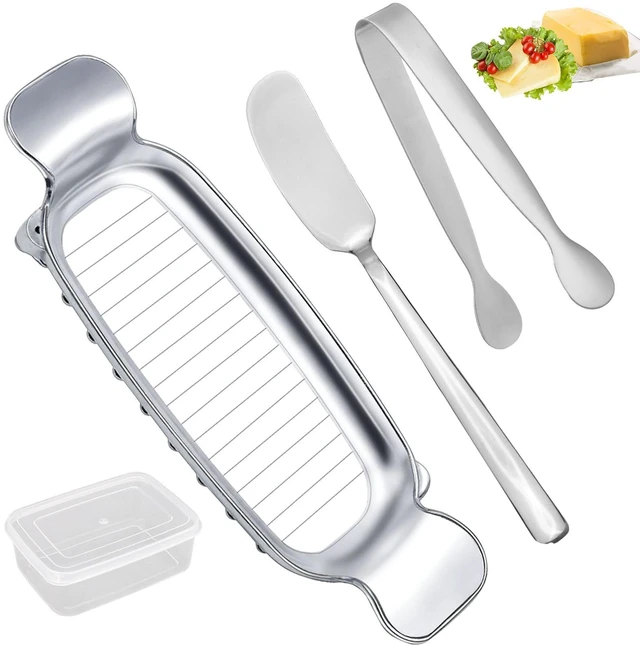 Main image of 4pcs Butter Slicer Cutter Set with Storage Box, Stainless Steel Knife Spreader, Wire Cheese Slicer and Serving Tongs Kitchen Food Tool for Block Cheese and Butter