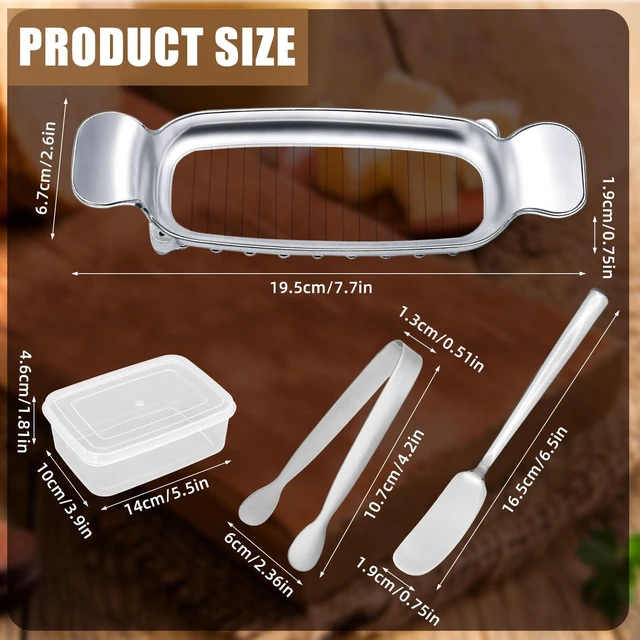 Alt view image 2 of 7 - 4pcs Butter Slicer Cutter Set with Storage Box, Stainless Steel Knife Spreader, Wire Cheese Slicer and Serving Tongs Kitchen Food Tool for Block Cheese and Butter