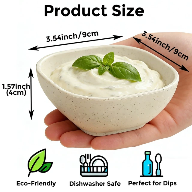 Alt view image 3 of 7 - 9 Pack Dipping Bowls,Sauce Cups,Sauce Bowls,Small Bowls for Dips,4.5 oz | Unbreakable Small Plastic Bowls,Small Dessert Bowls,Mini Prep Bowls,Wheat Straw Small Bowls for Side Dish, Ketchup, BBQ-Beige