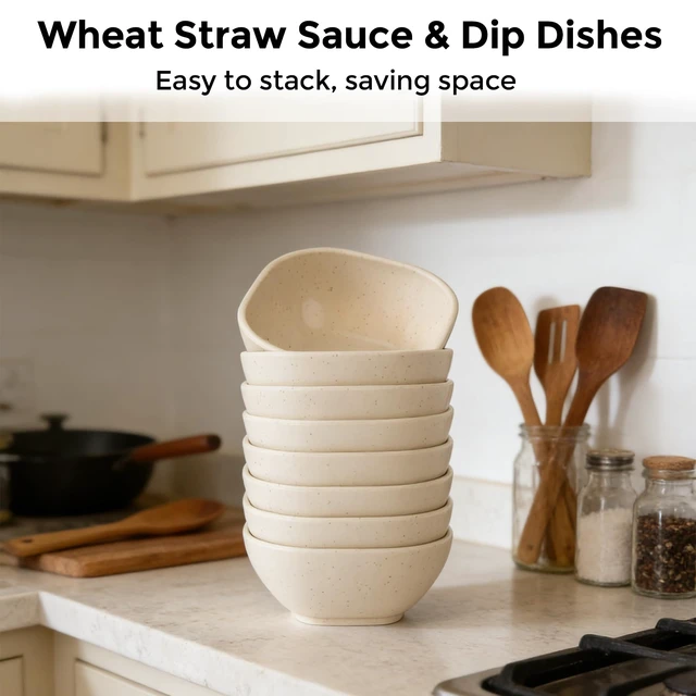 Alt view image 5 of 7 - 9 Pack Dipping Bowls,Sauce Cups,Sauce Bowls,Small Bowls for Dips,4.5 oz | Unbreakable Small Plastic Bowls,Small Dessert Bowls,Mini Prep Bowls,Wheat Straw Small Bowls for Side Dish, Ketchup, BBQ-Beige
