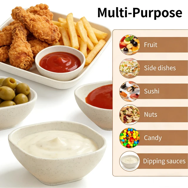 Alt view image 6 of 7 - 9 Pack Dipping Bowls,Sauce Cups,Sauce Bowls,Small Bowls for Dips,4.5 oz | Unbreakable Small Plastic Bowls,Small Dessert Bowls,Mini Prep Bowls,Wheat Straw Small Bowls for Side Dish, Ketchup, BBQ-Beige