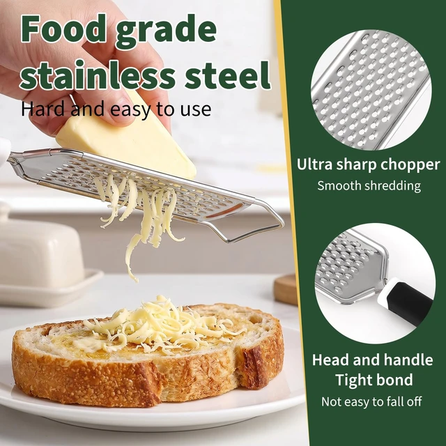 Alt view image 2 of 7 - Butter Grater, Handheld Grater for Kitchen, Stainless Steel, Won't Rust, Non-Slip Handle, Durable Soft Grip, Flat Shredder for Cheese, Easy to Rinse, Works for Shredding Butter in Kitchen, Black