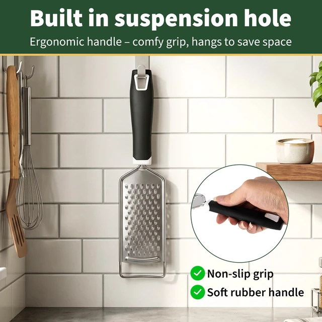 Alt view image 4 of 7 - Butter Grater, Handheld Grater for Kitchen, Stainless Steel, Won't Rust, Non-Slip Handle, Durable Soft Grip, Flat Shredder for Cheese, Easy to Rinse, Works for Shredding Butter in Kitchen, Black