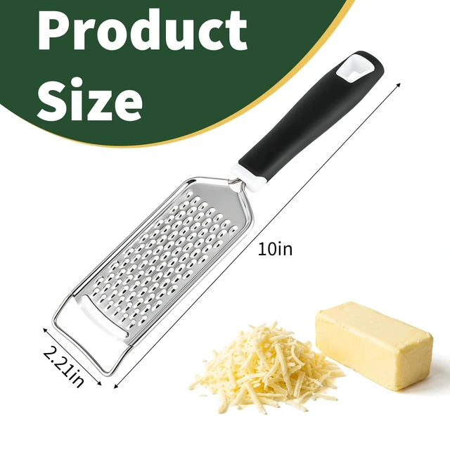 Alt view image 6 of 7 - Butter Grater, Handheld Grater for Kitchen, Stainless Steel, Won't Rust, Non-Slip Handle, Durable Soft Grip, Flat Shredder for Cheese, Easy to Rinse, Works for Shredding Butter in Kitchen, Black