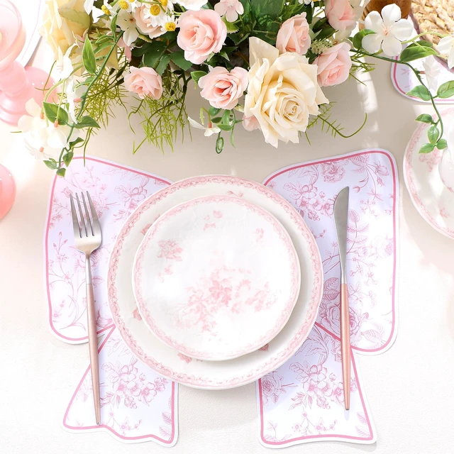 Alt view image 2 of 5 - 50 Pcs Disposable Pink Bow Placemats Christmas 8.94 x 13.78 Inches Coquette Bow Table Mats Decorative Paper Placemats for Birthday Bridal Wedding Coquette Party Table Decoration