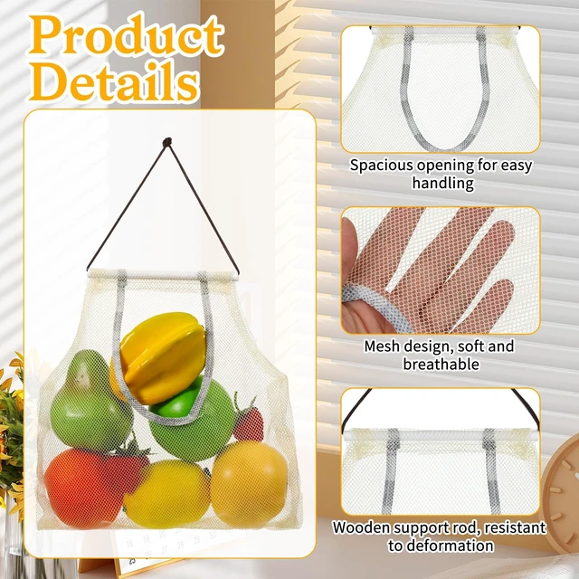 Alt view image 3 of 7 - 2PCS Hanging Mesh Storage Bags for Fruits, Vegetables, Potatoes, Onions, Garlic - Garlic and Onion Mesh Bags, Reusable Portable Meshes Tote Bag, Net Storages Produce Bag for Pantry, Kitchen Decor