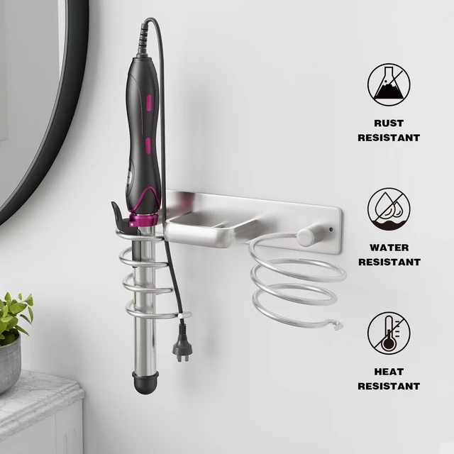 Alt view image 6 of 6 - Hair Dryer Holder 3 in 1 Hair Tool Organizer,Blow Dryer Holder Wall Mounted,Bathroom Bedroom Care Styling for Flat Iron,Curling Iron,Hair StraightenerSilver