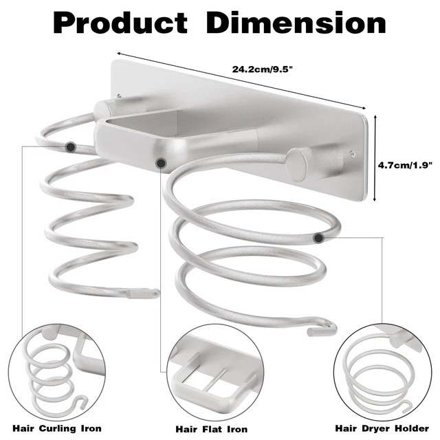 Alt view image 2 of 6 - Hair Dryer Holder 3 in 1 Hair Tool Organizer,Blow Dryer Holder Wall Mounted,Bathroom Bedroom Care Styling for Flat Iron,Curling Iron,Hair StraightenerSilver