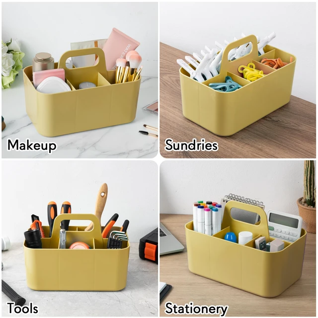 Alt view image 5 of 7 - Multipurpose Caddy Organizer, Plastic Caddy with Handle, Stackable Desk Organizer for Stationery, Marker and Pencil, Office Supplies Organizer, Dorm Caddy