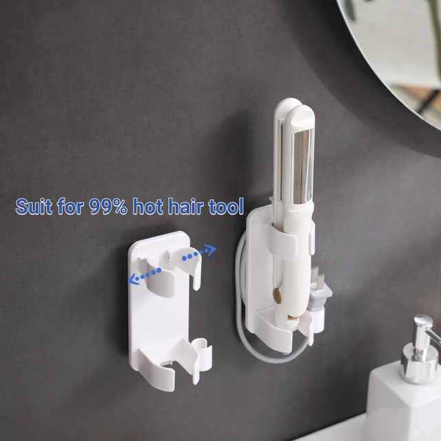 Alt view image 2 of 6 - Wall Mounted Curling Iron and Hot Tool Organizer: Hair Dryer, Curler, and Straightener Storage for Bathroom (2 Pack)
