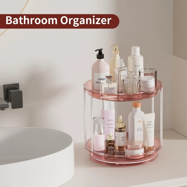 Alt view image 5 of 7 - Rotating Makeup Organizer, Perfume Skincare Holder, 2 Tier 9 Inch, Pink | 360° Smooth Spinning Vanity Tray, Large Capacity, Space-Saving Cosmetics Storage for Bathroom Countertop, Dresser