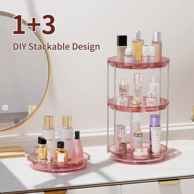 Alt view image 7 of 7 - Rotating Makeup Organizer, Perfume Skincare Holder, 2 Tier 9 Inch, Pink | 360° Smooth Spinning Vanity Tray, Large Capacity, Space-Saving Cosmetics Storage for Bathroom Countertop, Dresser