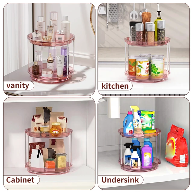 Alt view image 6 of 7 - Rotating Makeup Organizer, Perfume Skincare Holder, 2 Tier 9 Inch, Pink | 360° Smooth Spinning Vanity Tray, Large Capacity, Space-Saving Cosmetics Storage for Bathroom Countertop, Dresser