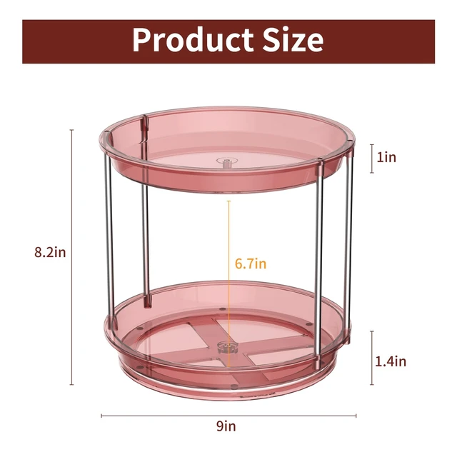 Alt view image 3 of 7 - Rotating Makeup Organizer, Perfume Skincare Holder, 2 Tier 9 Inch, Pink | 360° Smooth Spinning Vanity Tray, Large Capacity, Space-Saving Cosmetics Storage for Bathroom Countertop, Dresser