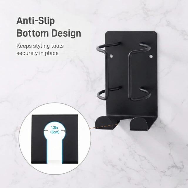 Alt view image 4 of 7 - Curling Iron Holder, Stainless Steel Flat Iron Holder Wall Mount, Hair Straightener Holder for Bathroom Storage, Space Saving Hair Tool Organizer Black PTALSEAW