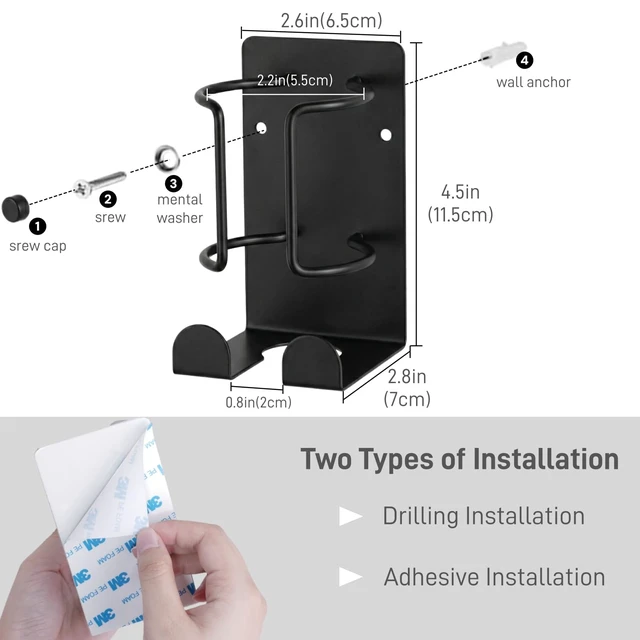 Alt view image 5 of 7 - Curling Iron Holder, Stainless Steel Flat Iron Holder Wall Mount, Hair Straightener Holder for Bathroom Storage, Space Saving Hair Tool Organizer Black PTALSEAW
