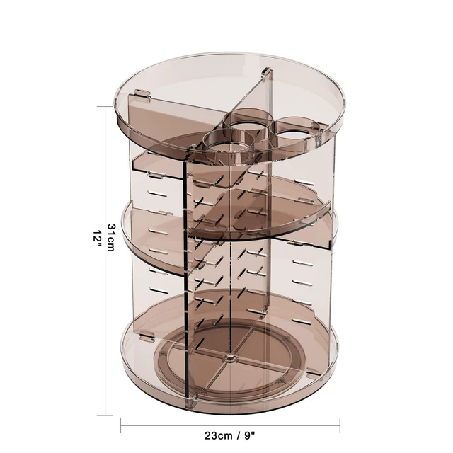Alt view image 2 of 7 - Rotating Makeup Organizer, DIY 8 Adjustable Layers Spinning Skincare Storage, Cosmetic Display Case with Brush Holder and Perfume Tray, Multi-Function Vanity Bathroom Countertop Organizer Clear Coffee