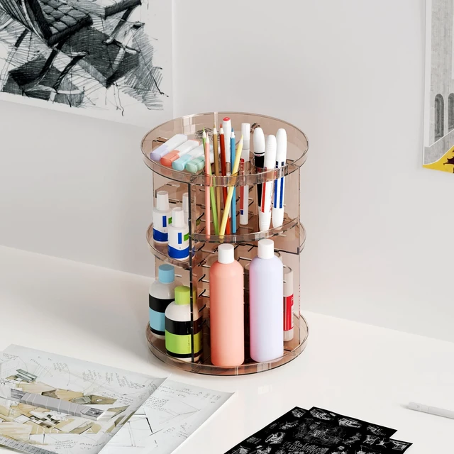 Alt view image 7 of 7 - Rotating Makeup Organizer, DIY 8 Adjustable Layers Spinning Skincare Storage, Cosmetic Display Case with Brush Holder and Perfume Tray, Multi-Function Vanity Bathroom Countertop Organizer Clear Coffee
