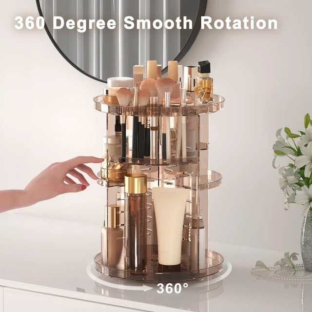 Alt view image 3 of 7 - Rotating Makeup Organizer, DIY 8 Adjustable Layers Spinning Skincare Storage, Cosmetic Display Case with Brush Holder and Perfume Tray, Multi-Function Vanity Bathroom Countertop Organizer Clear Coffee