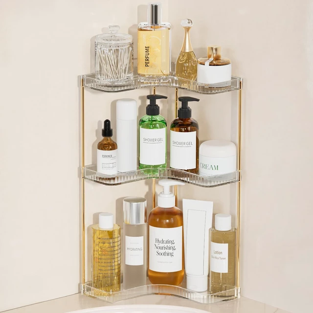 Main image of Bathroom Counter Organizer, 3-Tier Corner Makeup Organizer Shelf, Clear | Easy to Assemble, Space Saver for Small Counter, Waterproof, Hold Makeup, Skincare, Toiletries, For Dresser Bathroom Kitchen