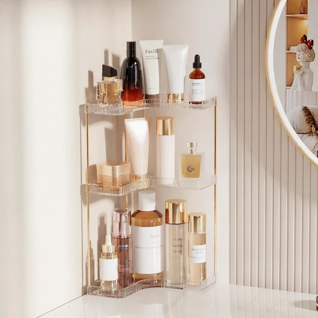 Alt view image 6 of 7 - Bathroom Counter Organizer, 3-Tier Corner Makeup Organizer Shelf, Clear | Easy to Assemble, Space Saver for Small Counter, Waterproof, Hold Makeup, Skincare, Toiletries, For Dresser Bathroom Kitchen