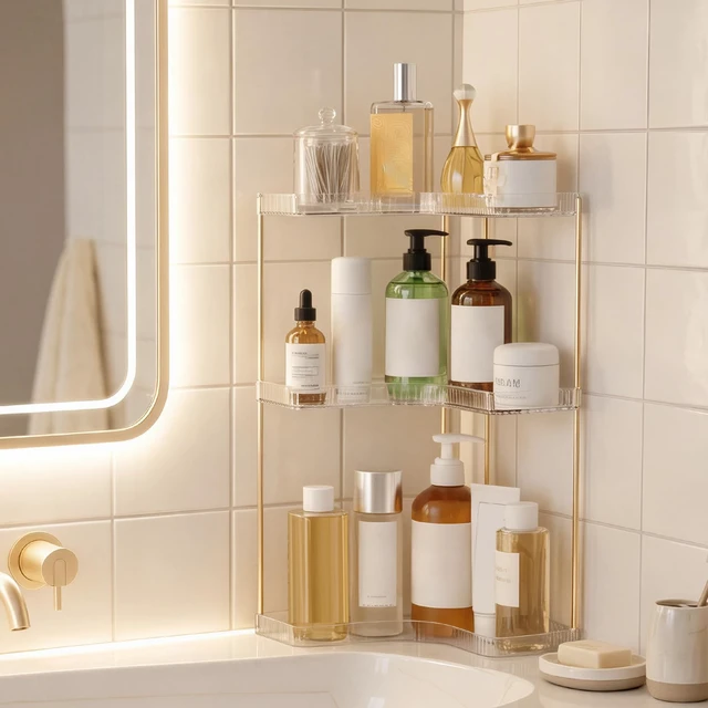 Alt view image 5 of 7 - Bathroom Counter Organizer, 3-Tier Corner Makeup Organizer Shelf, Clear | Easy to Assemble, Space Saver for Small Counter, Waterproof, Hold Makeup, Skincare, Toiletries, For Dresser Bathroom Kitchen