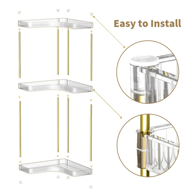 Alt view image 7 of 7 - Bathroom Counter Organizer, 3-Tier Corner Makeup Organizer Shelf, Clear | Easy to Assemble, Space Saver for Small Counter, Waterproof, Hold Makeup, Skincare, Toiletries, For Dresser Bathroom Kitchen