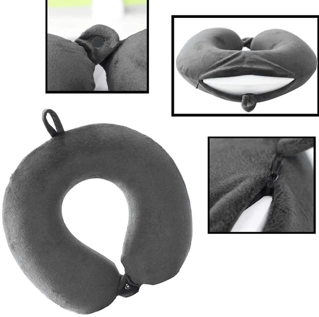 Alt view image 4 of 7 - Travel Pillow, 100% Pure Memory Foam Neck Pillow, Suitable for Airplanes, Cars, Trains, Office Naps, Home Lounge Chairs, Removable and Washable Pillow Cover (Gray)