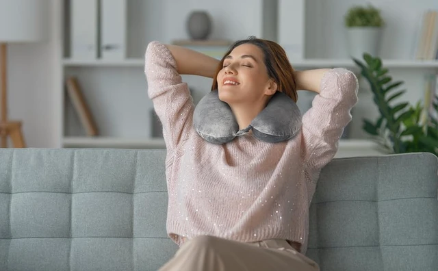Alt view image 6 of 7 - Travel Pillow, 100% Pure Memory Foam Neck Pillow, Suitable for Airplanes, Cars, Trains, Office Naps, Home Lounge Chairs, Removable and Washable Pillow Cover (Gray)