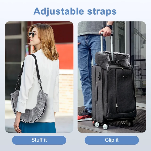 Alt view image 4 of 7 - Stuffable Travel Pillow for Extra Luggage, Velvet Travel Neck Pillow Storage Bag with Adjustable Neck Size, Fits About 6 T-Shirts Travel Essentials Multifunctional Sleeping Rest Cushion