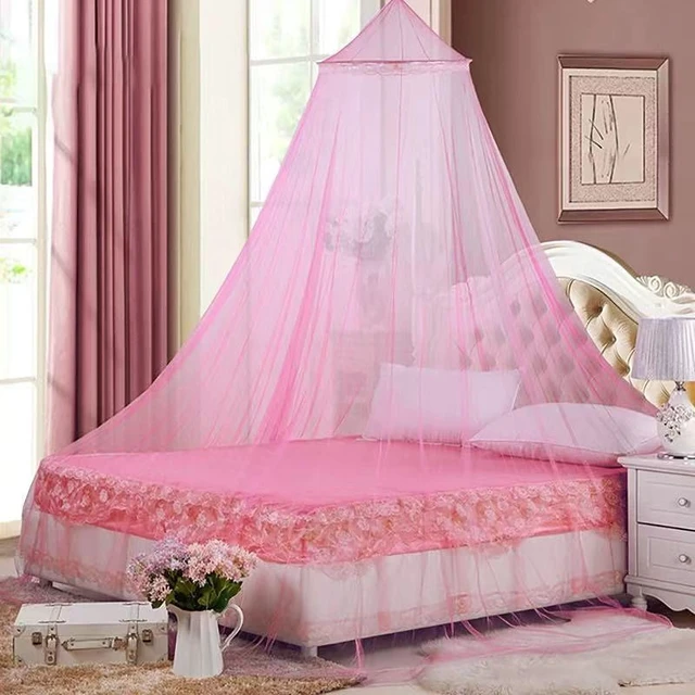 Main image of Bed Canopy Mosquito Net, Bed Canopy for Girls Room Decor - Insect Protection Hanging Canopy for Adults, Babies, Outdoor Camping, Pink/No Opening