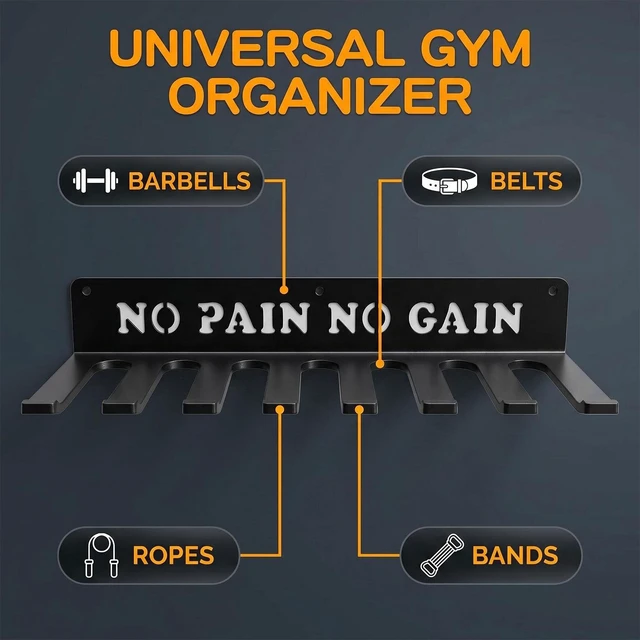 Alt view image 6 of 7 - Home Gym Equipment Storage Rack - 8 Hooks, Wall Mounted, 40 lbs Capacity
Heavy-duty steel, rust-resistant. Holds bands, rope belts, barbells. Easy install. Perfect for garage gym. Carabiner included