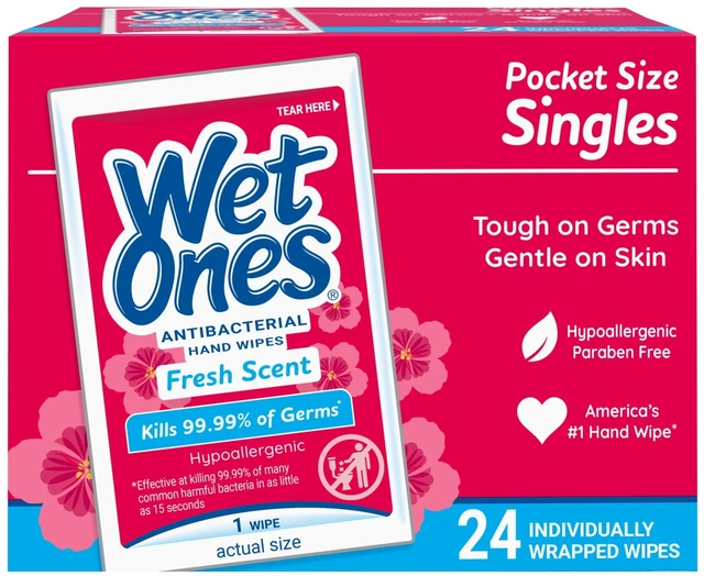 Alt view image 4 of 6 - Wet Ones Antibacterial Hand Wipes, Fresh Scent, 24 Ct, 2 Pack, Individually Wrapped