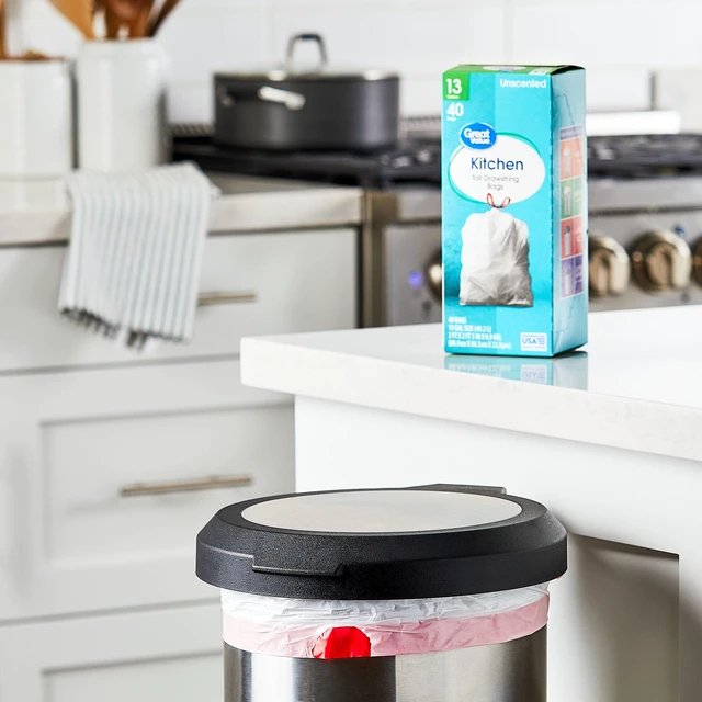 Alt view image 6 of 6 - Great Value Tall Kitchen Trash Bags, 13 Gal, Drawstring, Unscented, 40 Count