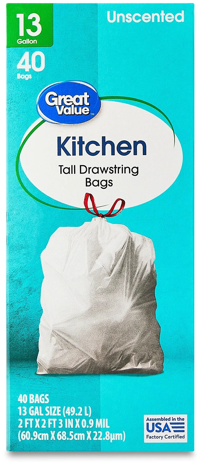 Alt view image 4 of 6 - Great Value Tall Kitchen Trash Bags, 13 Gal, Drawstring, Unscented, 40 Count