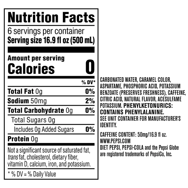 Alt view image 4 of 7 - Diet Pepsi Cola, 16.9 fl oz, 6 Pack Bottles