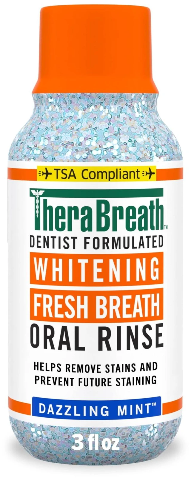 Main image of TheraBreath Whitening Alcohol-Free Mouthwash, Dazzling Mint, TSA Compliant Travel Size, 3 fl oz