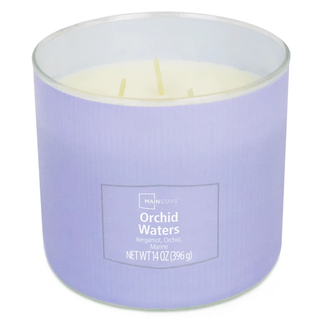 Alt view image 5 of 6 - Mainstays 3-Wick Textured Wrapped Orchid Waters Candle, 14oz