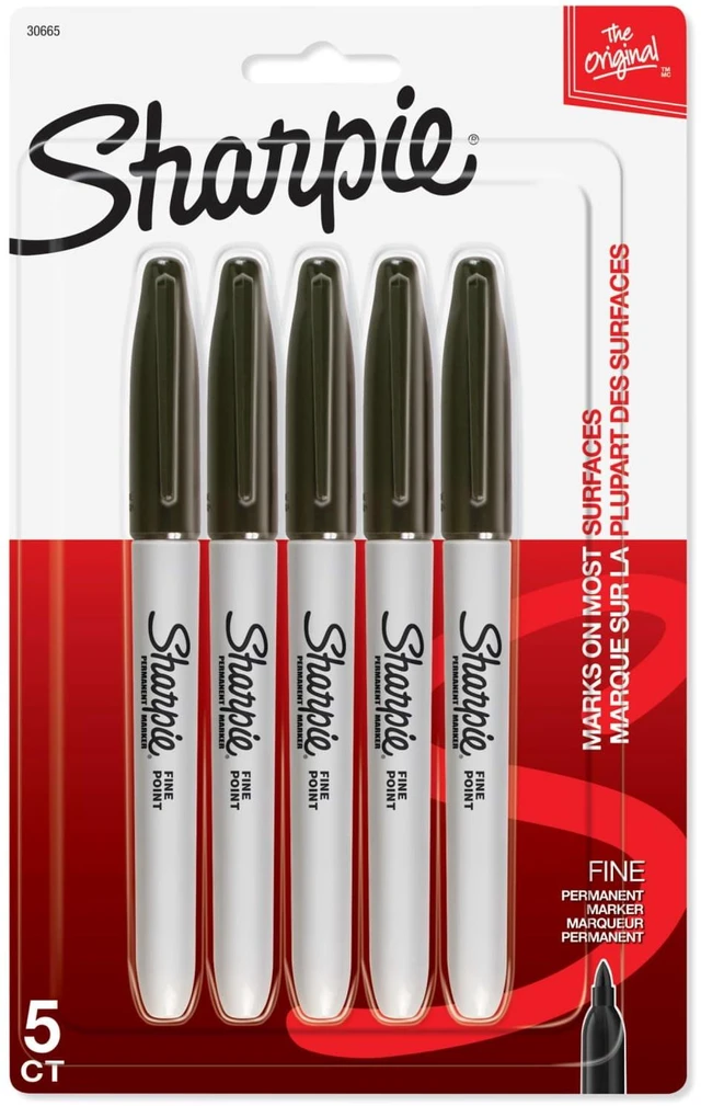 Main image of Sharpie Permanent Markers, Fine Point, Black, 5 Count