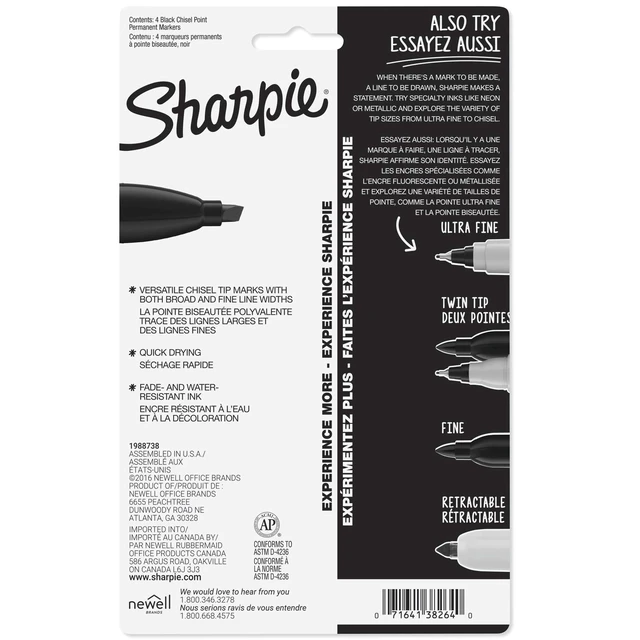 Alt view image 5 of 6 - Sharpie Permanent Markers, Chisel Tip, Black, 4 Count