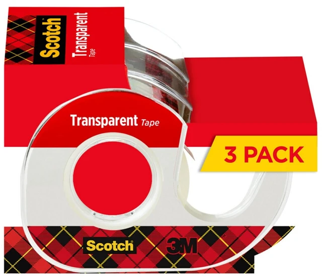 Main image of Scotch Transparent Tape Dispenser, Clear, 3/4in x 300in, 3 Dispensers