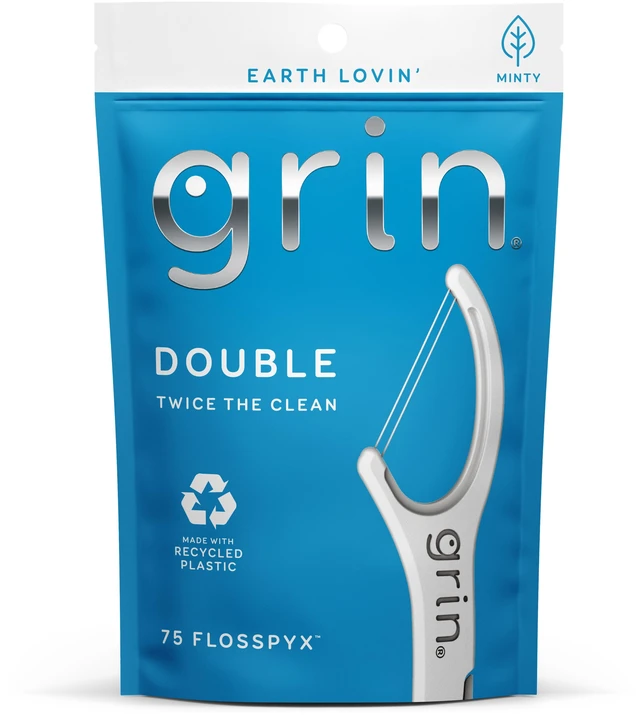 Main image of GRIN Double Flosspyx Floss Picks, 75 Count, Mint Flavor, 2-Line Floss, Recycled Plastic