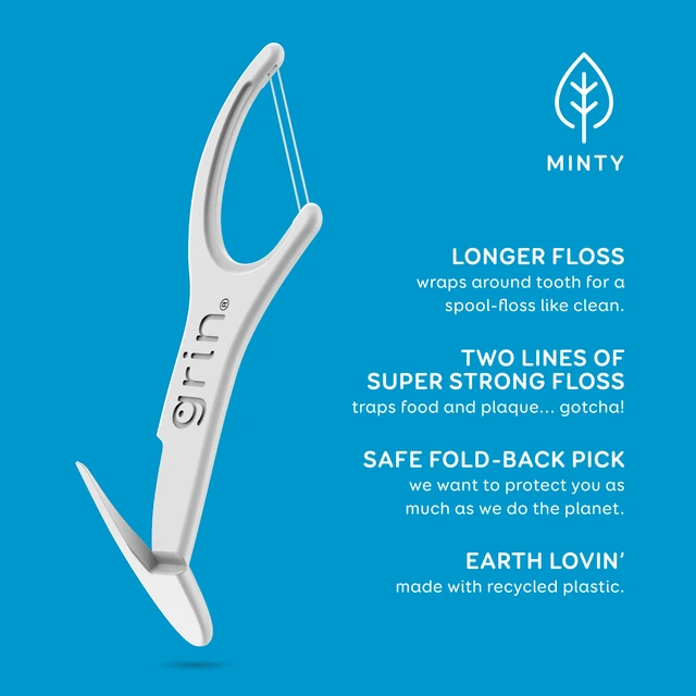 Alt view image 4 of 6 - GRIN Double Flosspyx Floss Picks, 75 Count, Mint Flavor, 2-Line Floss, Recycled Plastic