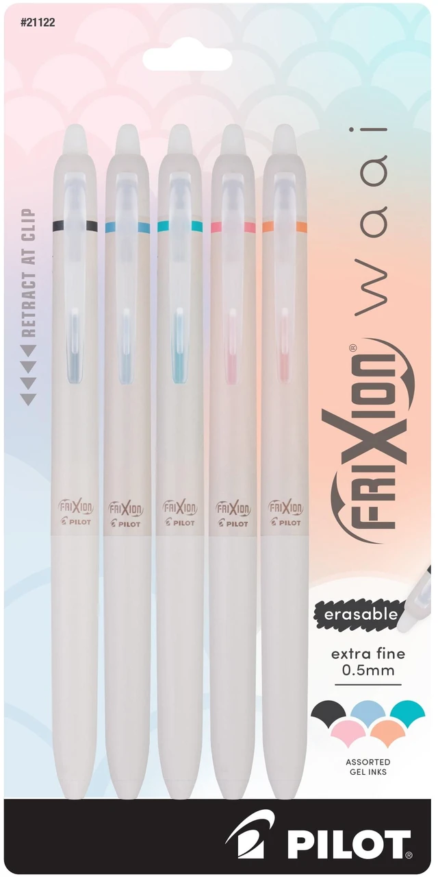 Main image of Pilot FriXion Waai Extra Fine Point 0.5mm Erasable Gel Ink Pens, Assorted Color Inks, 5 Count