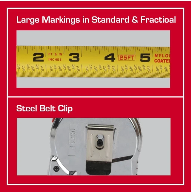 Alt view image 3 of 6 - Hyper Tough 25ft Chrome Tape Measure with Nylon Coated Blade