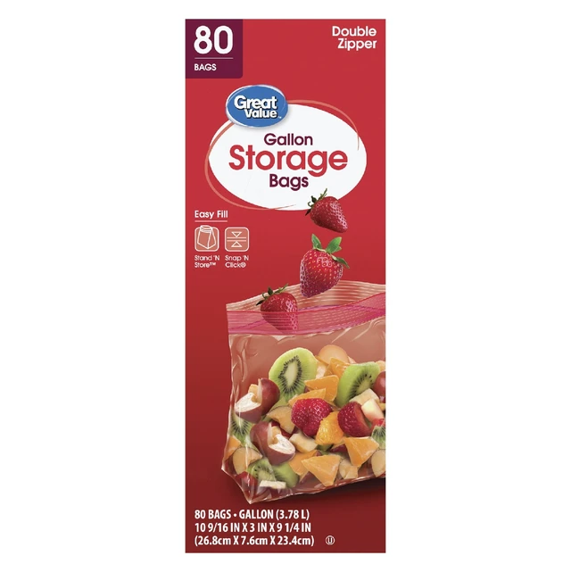 Alt view image 4 of 6 - Gallon Double Zipper Storage Bags, Great Value, 80 Count